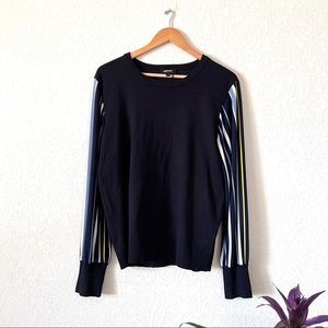 DKNY Striped Sleeve Pullover Crew Sweater Size Large